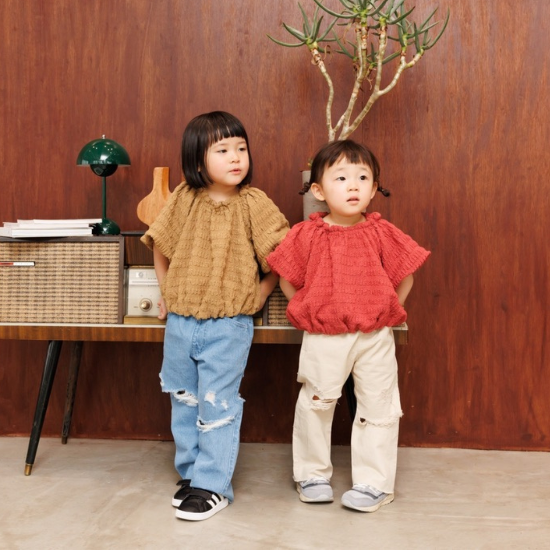 【預購】&pal - shirring puffsleeve tee<brown>