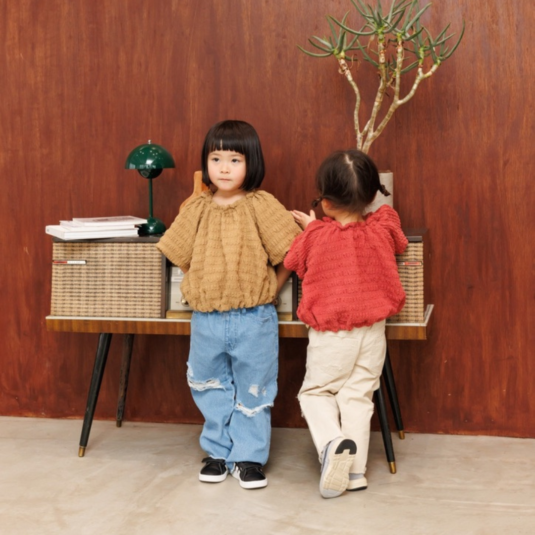 【預購】&pal - shirring puffsleeve tee<brown>