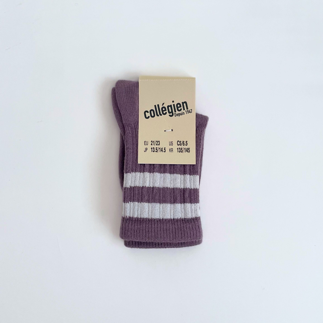 【預購】collegien - Nico - 條紋羅紋襪 <紫藤花>