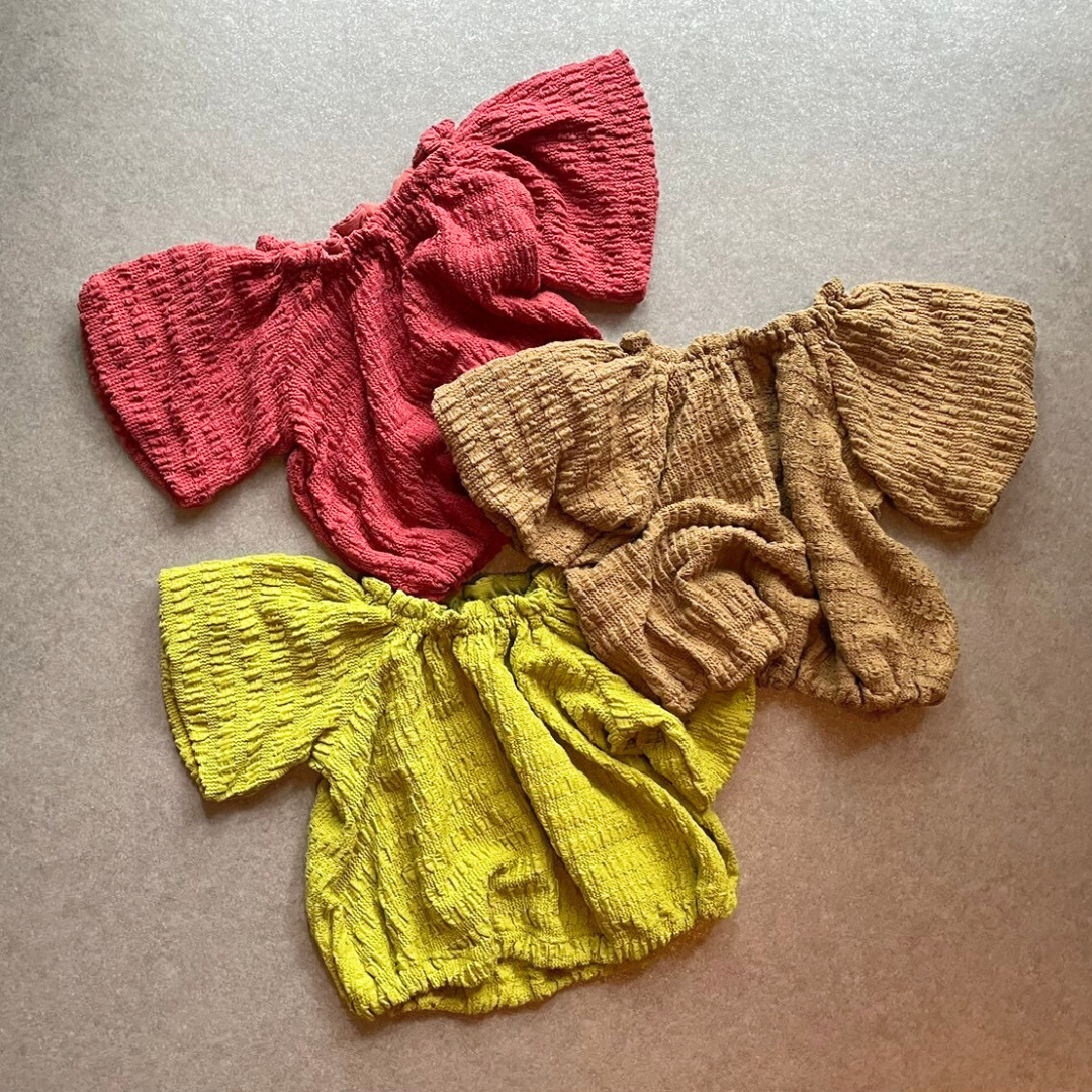 【預購】&pal - shirring puffsleeve tee<brown>