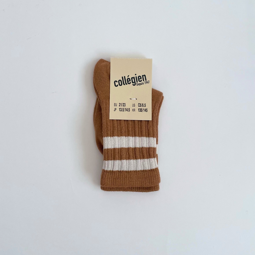 【預購】collegien - Nico - 條紋羅紋襪 <焦糖奶油>