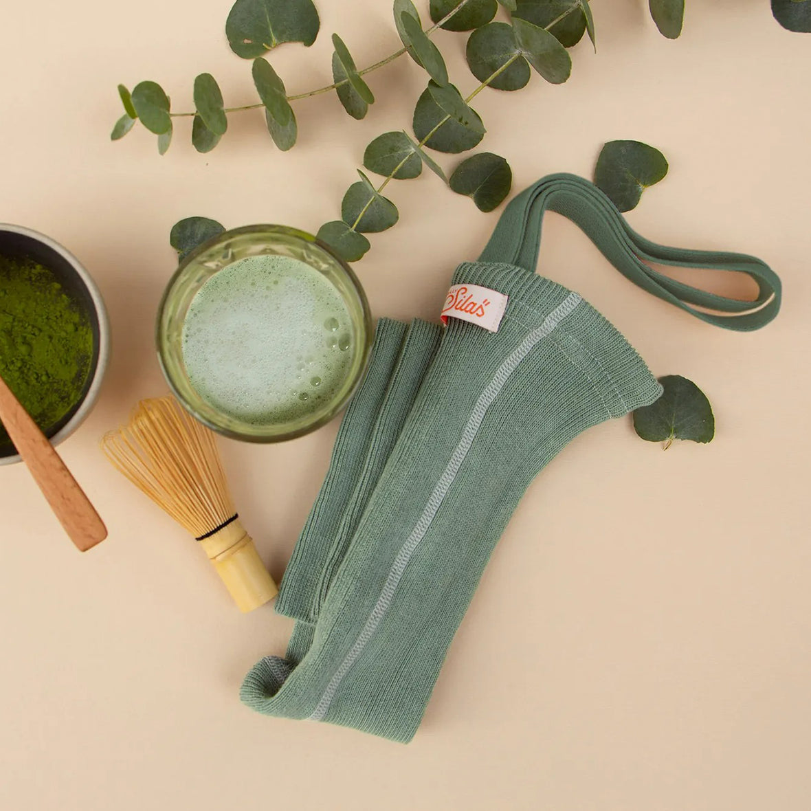 Silly Silas - Footless 有機棉吊帶長褲 <Matcha Oat Latte>