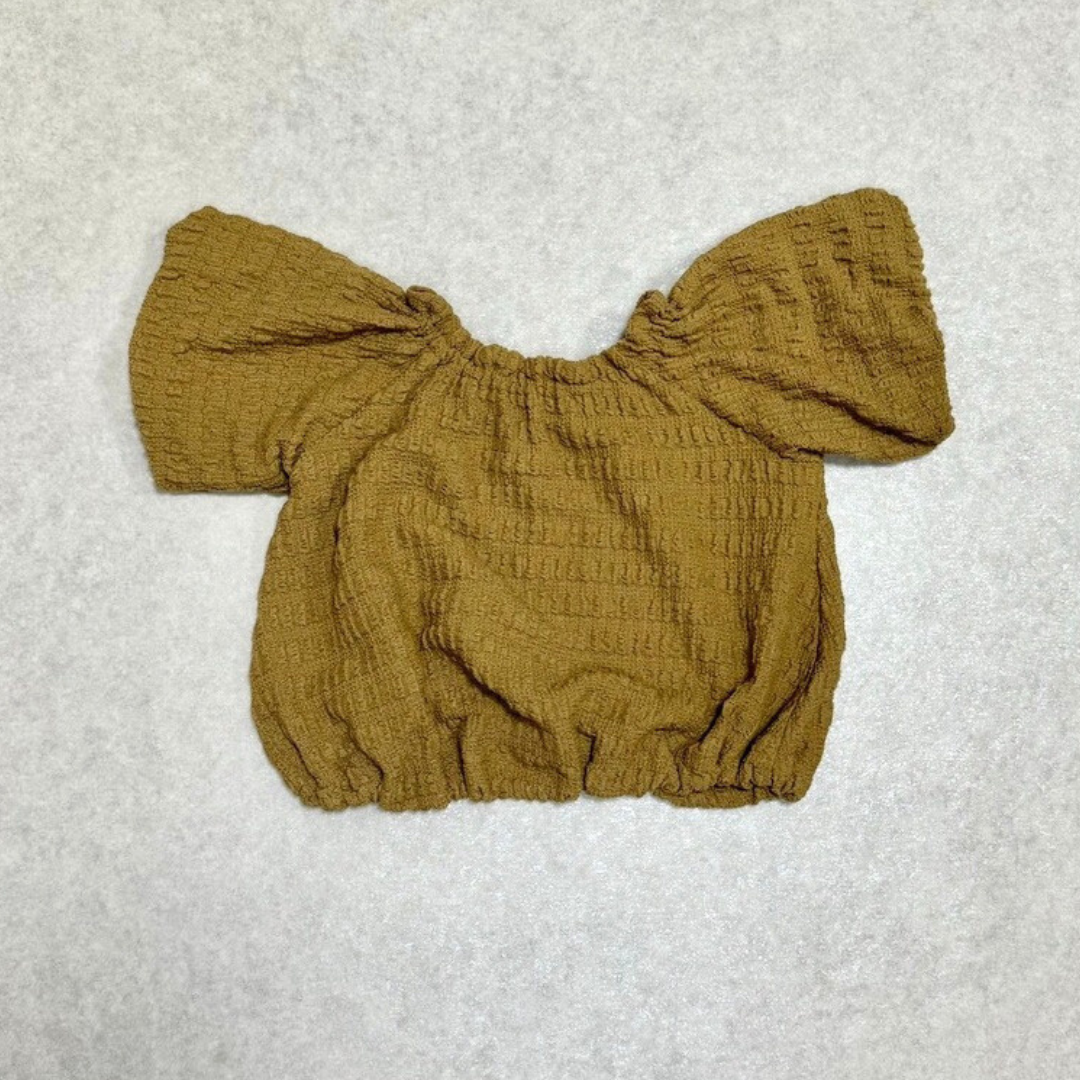 【預購】&pal - shirring puffsleeve tee<brown>