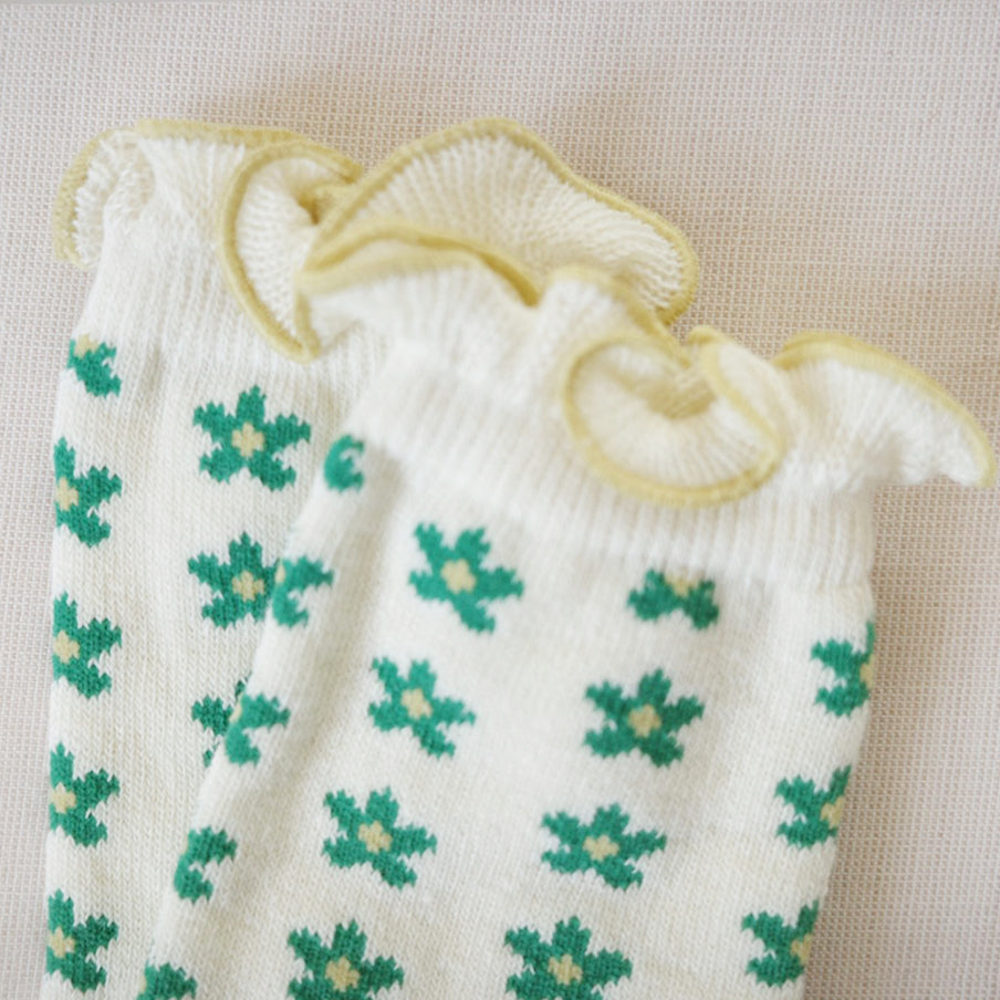 【30%OFF】&pal - flower pattern frill socks<green>