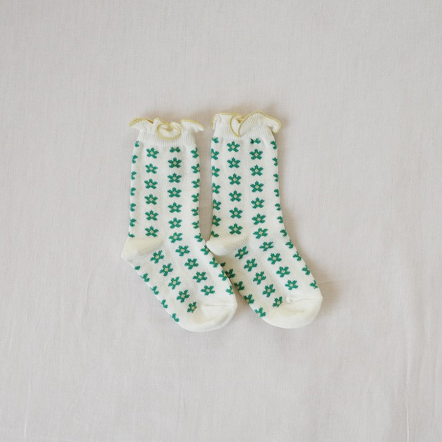 【30%OFF】&pal - flower pattern frill socks<green>