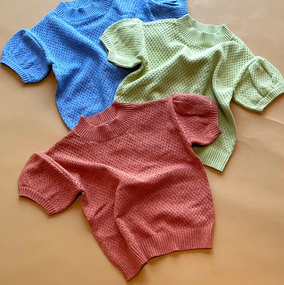 【30%OFF】&pal - sukashiami puffsleeve knit<lime>