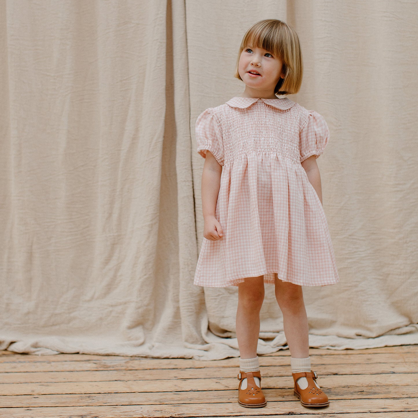 【40%OFF】Nellie Quats - Draughts Dress <Powder Pink Check Linen>