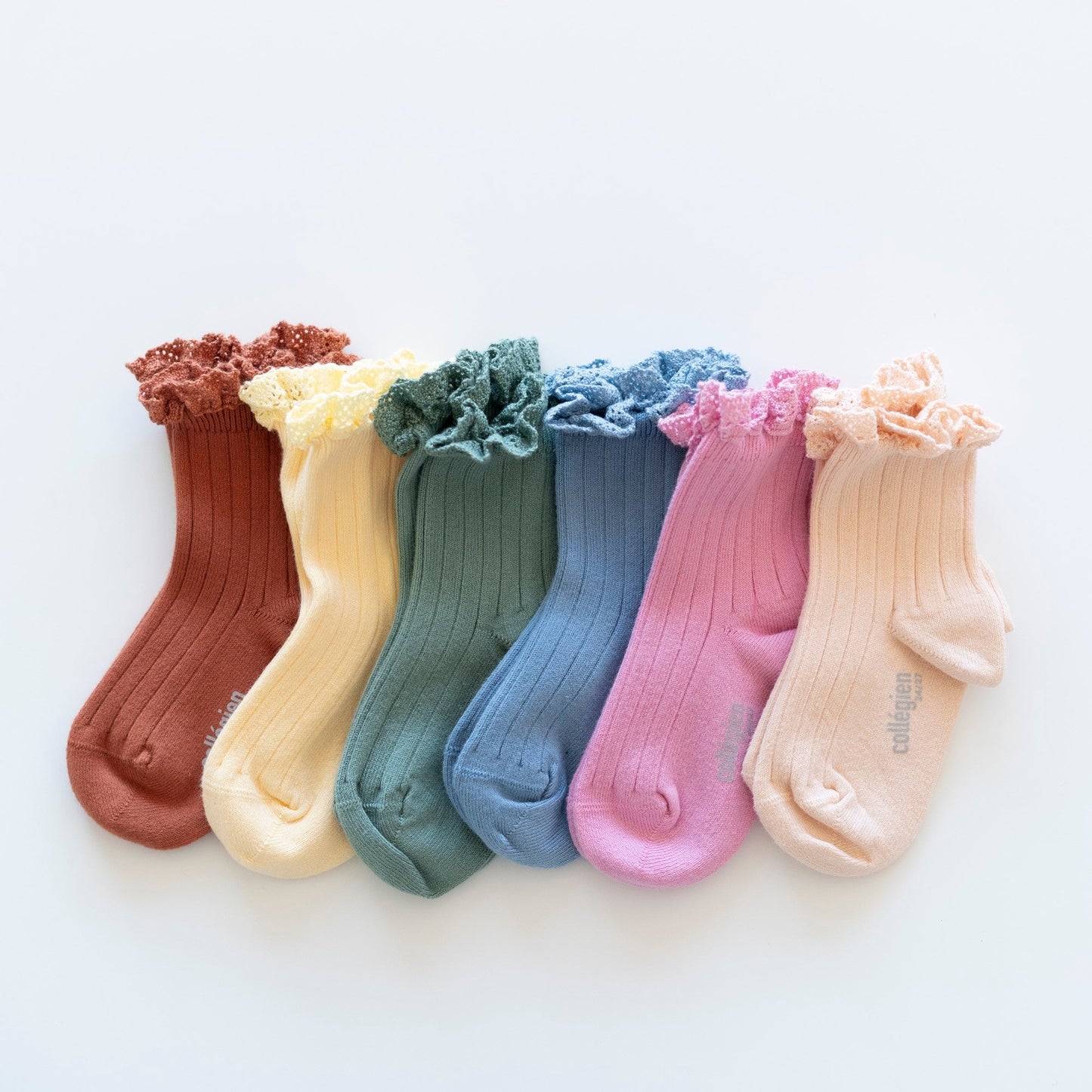 restock【預購】collegien - Lili - 蕾絲羅紋襪 <糖果粉紅>