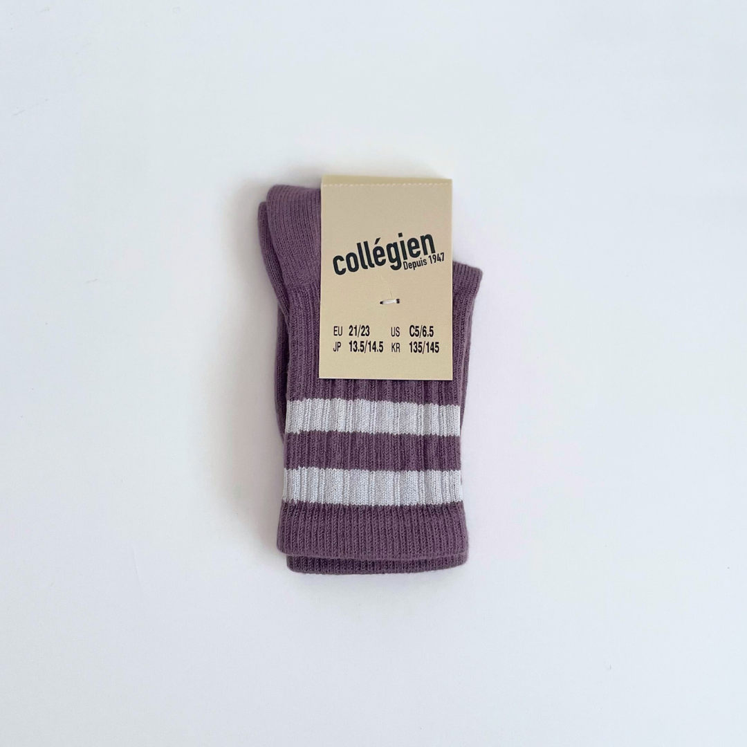 【預購】collegien - Nico - 條紋羅紋襪 ＜紫藤花＞