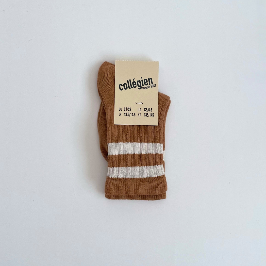【預購】collegien - Nico - 條紋羅紋襪 ＜焦糖奶油＞