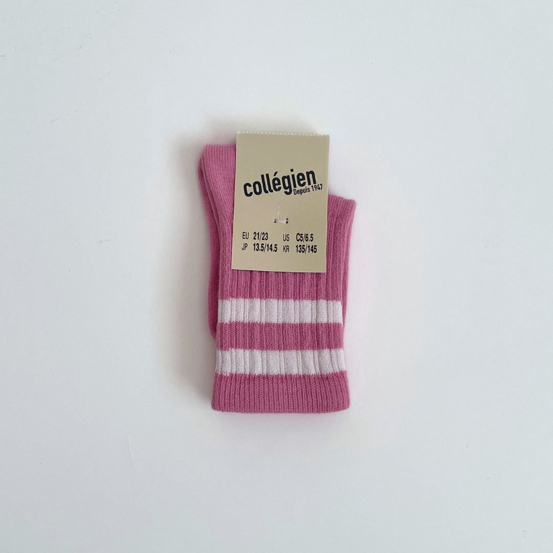 【預購】collegien - Nico - 條紋羅紋襪 ＜糖果粉紅＞
